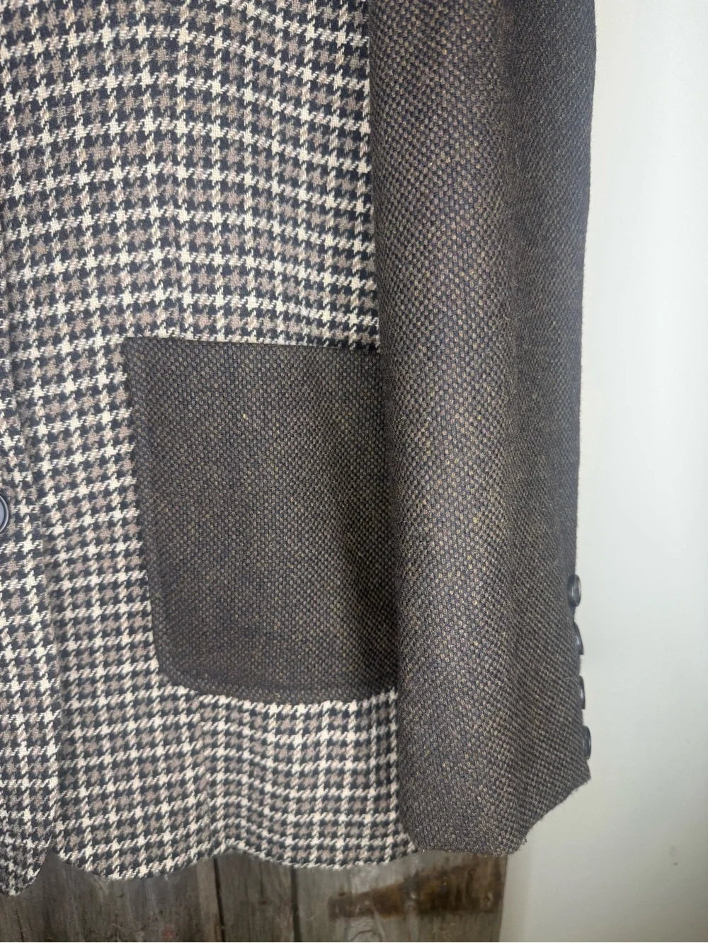 ee-some Brown Mixed Tweed Houndstooth Patchwork Oversized Blazer size Large
